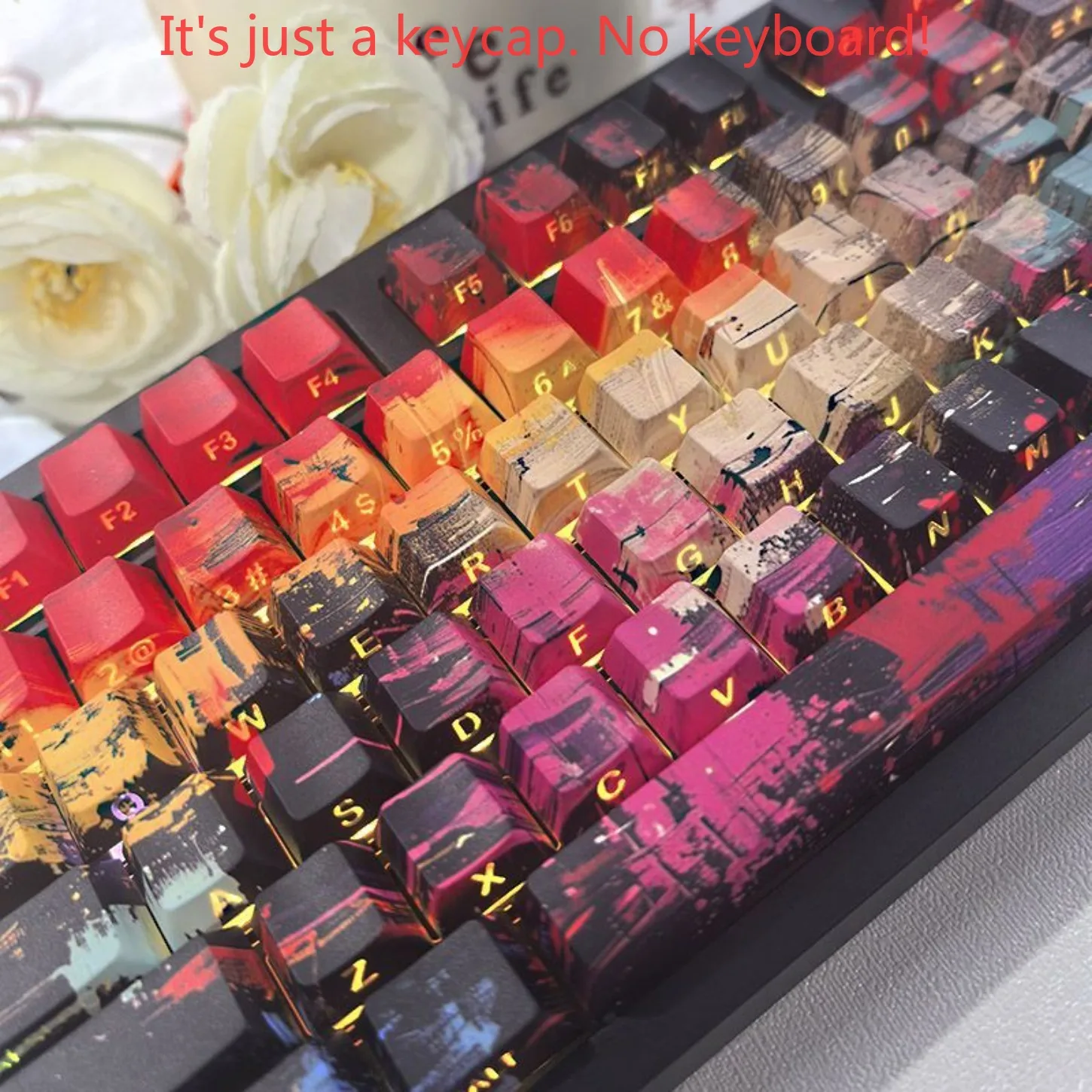 Oil Painting Graffiti Side Carving Translucent Cherry Keycap PBT 100 Keys Suitable for 87 75 64 Mechanical Keyboard