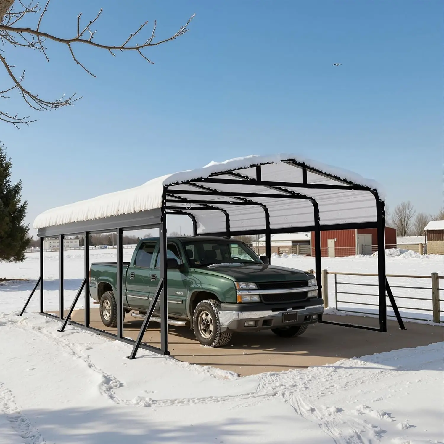 12x20 FT Metal Carport 6 Side Rods Heavy Duty Canopy Galvanized Roof All Weather Car Truck Boat Shelter, Customized