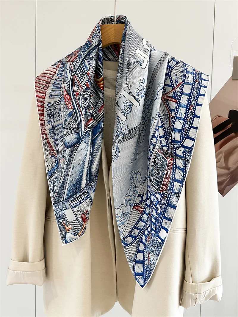 

14MM Silk Scarf 90CM Luxury Designer Scarves Rollerd Edges Bandanas Summer Spring Shawls Hair Neck Accessories