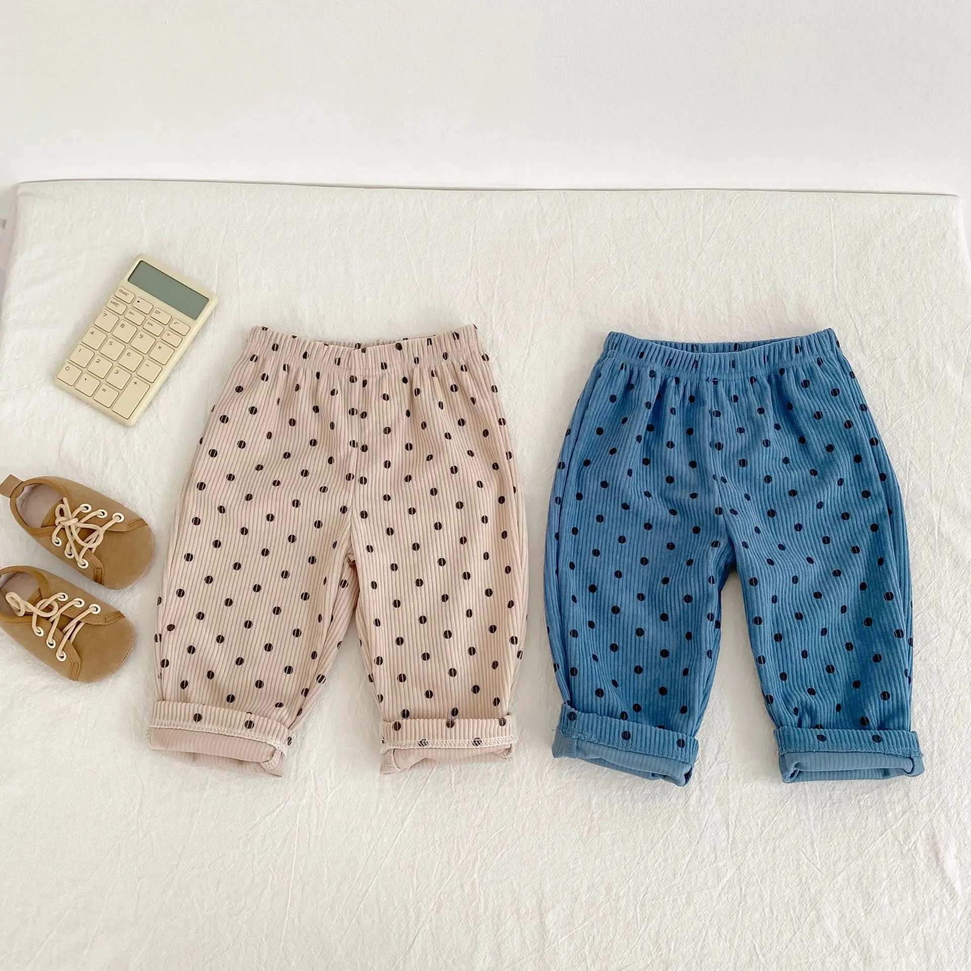 

2025 Autumn New Baby Dot Casual Pants Boys Girls Corduroy Trousers Children Harem Pants Fashion Infant Clothes