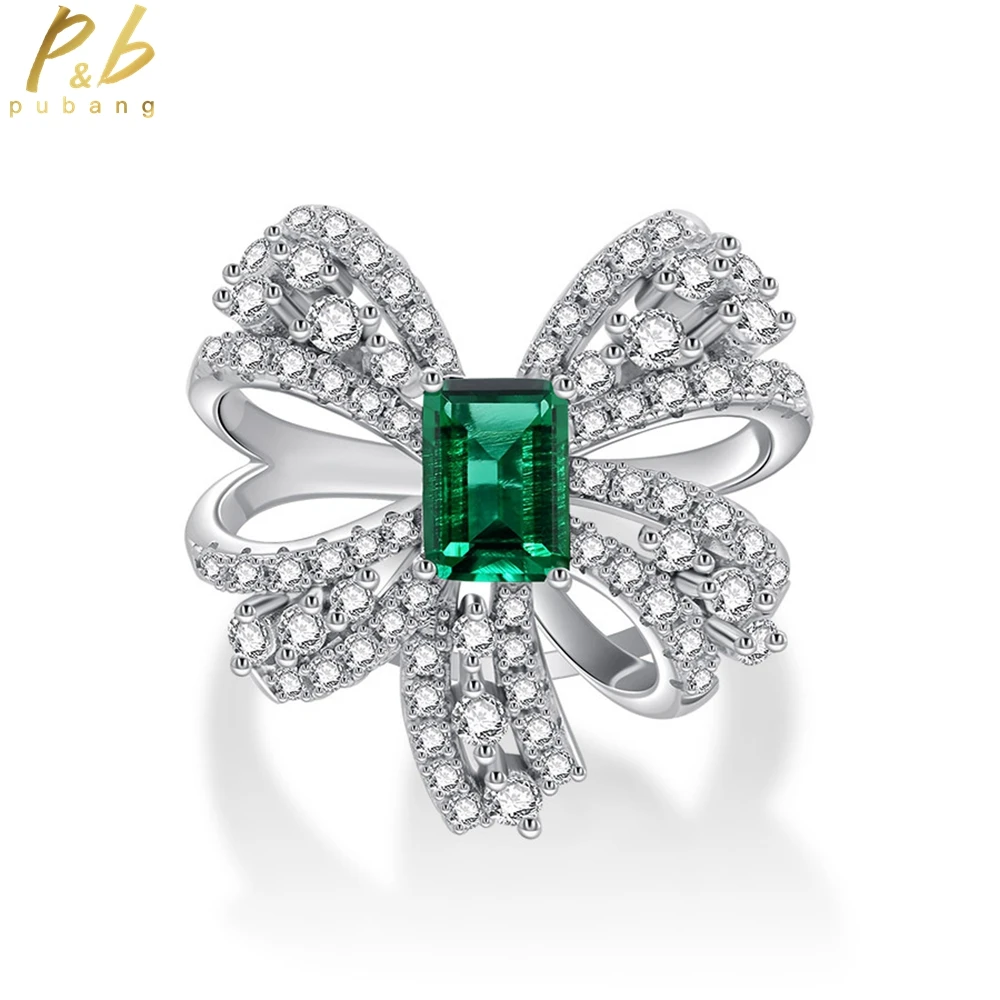 

PuBang Fine Jewelry 925 Sterling Silver Luxury Diamond Ring Emerald Created Moissanite for Women Anniversary Gifts Free Shipping