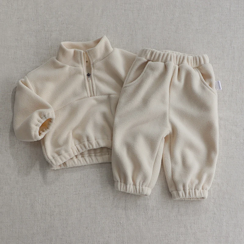 Autumn Winter Toddler Baby Sports Clothes Suit Infant Baby Boys Girls Plush Wear Clothing Set Long Sleeve Pullover Tops+Pants