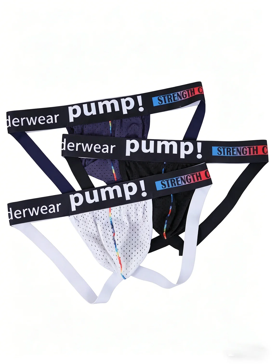 3PCS Men's Mesh Jockstrap Underwear Pump! Branded Waistband Breathable Athletic Sexy Thong Briefs