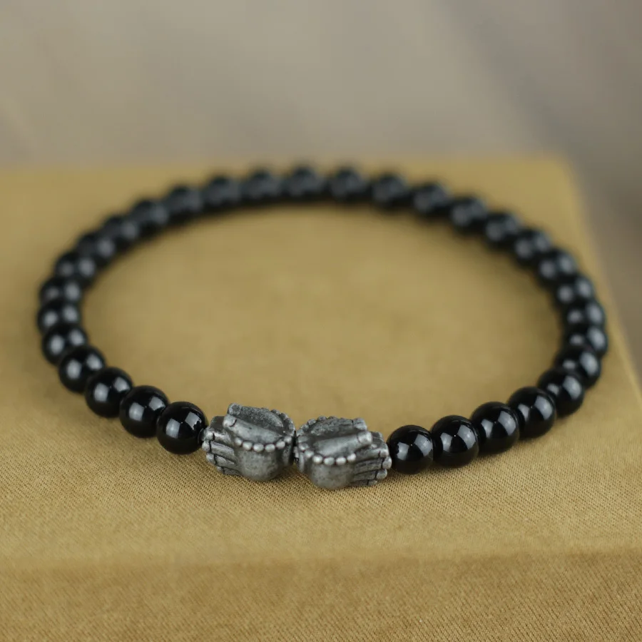 วินเทจสองปาล์มสร้อยข้อมือลูกปัดผู้ชายเครื่องแต่งกายอุปกรณ์เสริมธรรมชาติฮาวไลท์ โอบซิเดียน หีมาไทต์สร้อยข้อมือโฮมมีเครื่องประดับ