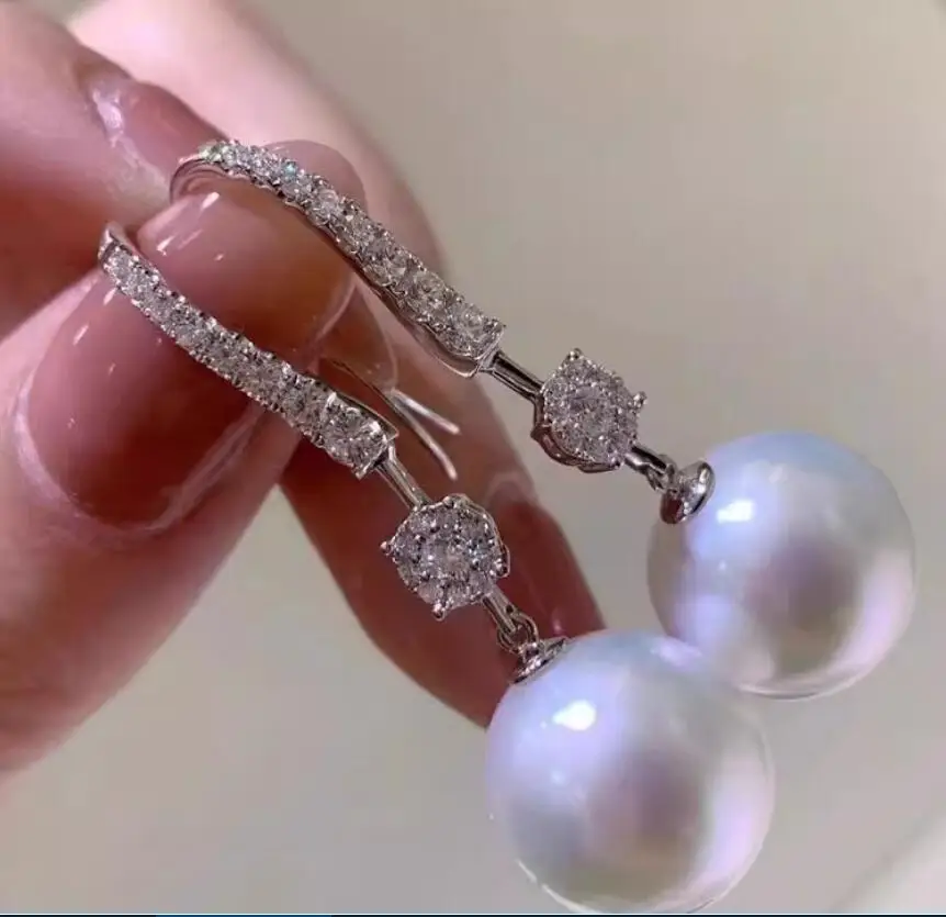 Stunning Pair of 10-11mm 9-10mm natural south sea white perfect round pearl earring 925s