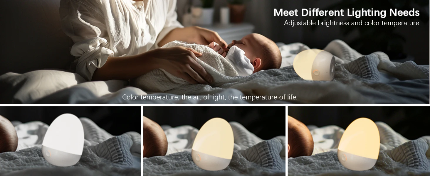 Touch Night Light for Baby Nursery Rechargeable Portable Kids Egg Nightlight Lamp with Feeding Timer for Todder Room Temperature