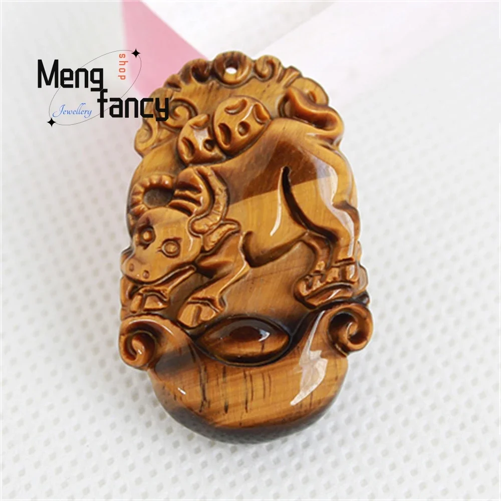 

Natural Tiger's Eye Stone Zodiac Pendant Simple Exquisite Amulet Mascots Fashion Jewelry Best Selling Handicraft Holiday Gift