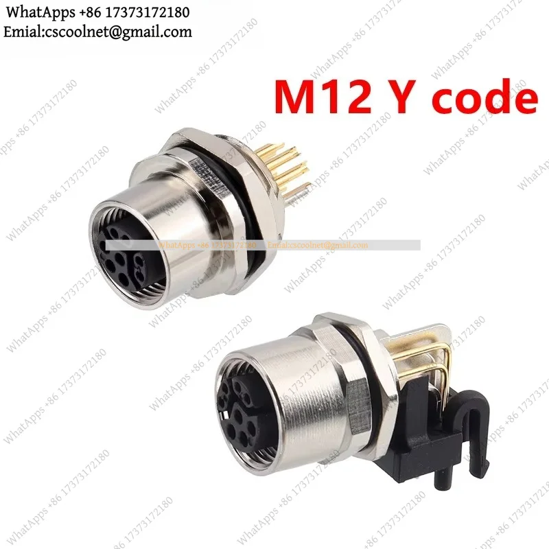 k06 k3 M12 Y-Code Panel Mount Connector Female 8 Pin Rear PCB Solder Type IP67 Waterproof Bulkhead Socket for Fieldbus I/O Box