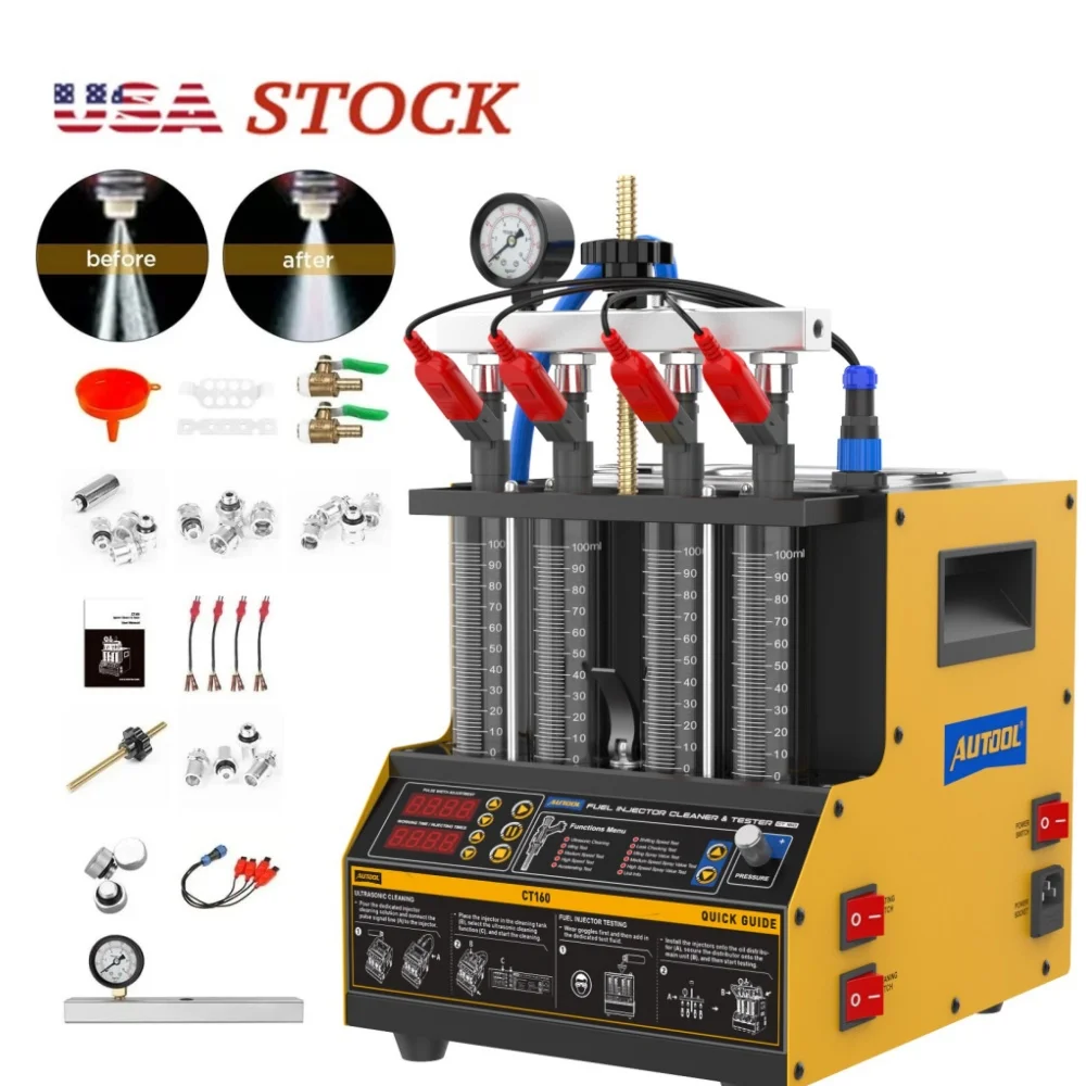 AUTOOL 4 Cylinder Fuel Injector Cleaner Tester Ultrasonic Heated Cleaning Tool for 110V Moto Ultrasonic Wave Fuel Injector CT160