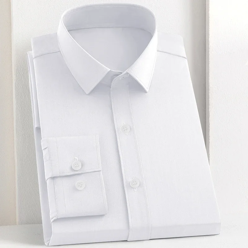 Neues, langärmliges, einfarbiges Business-Casual-Hemd für Herren, knitterfrei, knitterfrei, bequem, vielseitiges Oberteil für die ganze Saison