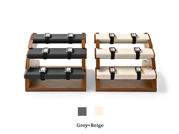 Oirlv Holz-Uhrenständer Mikrofaser-Ring-Armband-Aufbewahrungshalter Schmuck-Organizer-Ständer Beige/Grau für die Aufbewahrung zu Hause – Detail 4
