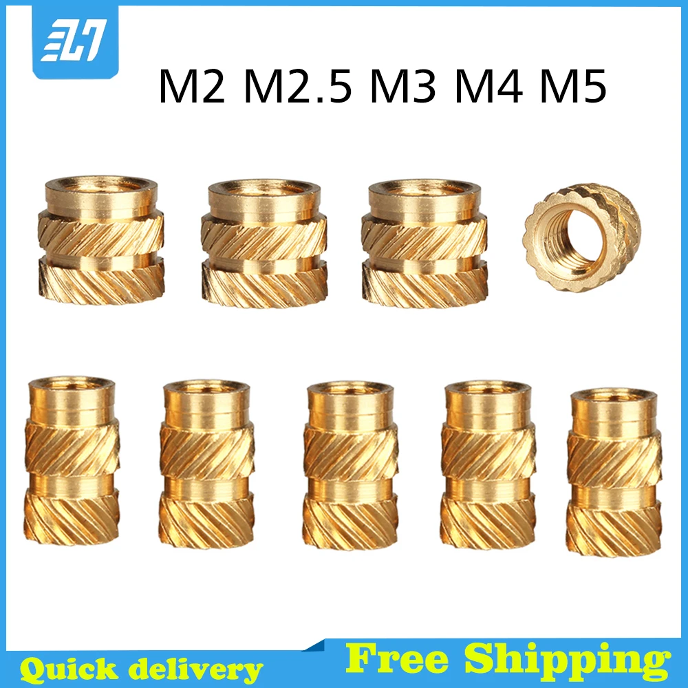 Brass Hot Melt Inset Nuts Heating Molding Copper Thread Insert Nut SL-type Double Twill Knurled Injection Nut M2 M3 M4 M5 M6