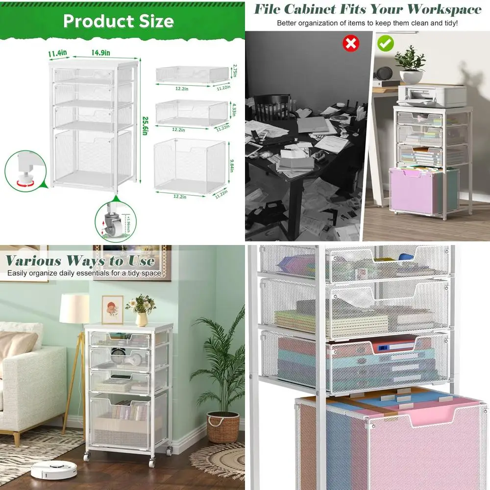 

Мобильная тележка для документов с 4 ящиками и колесами, шкаф для хранения документов для домашнего офиса, подвесной органайзер, место для хранения под столом, подставка для принтера, белый
