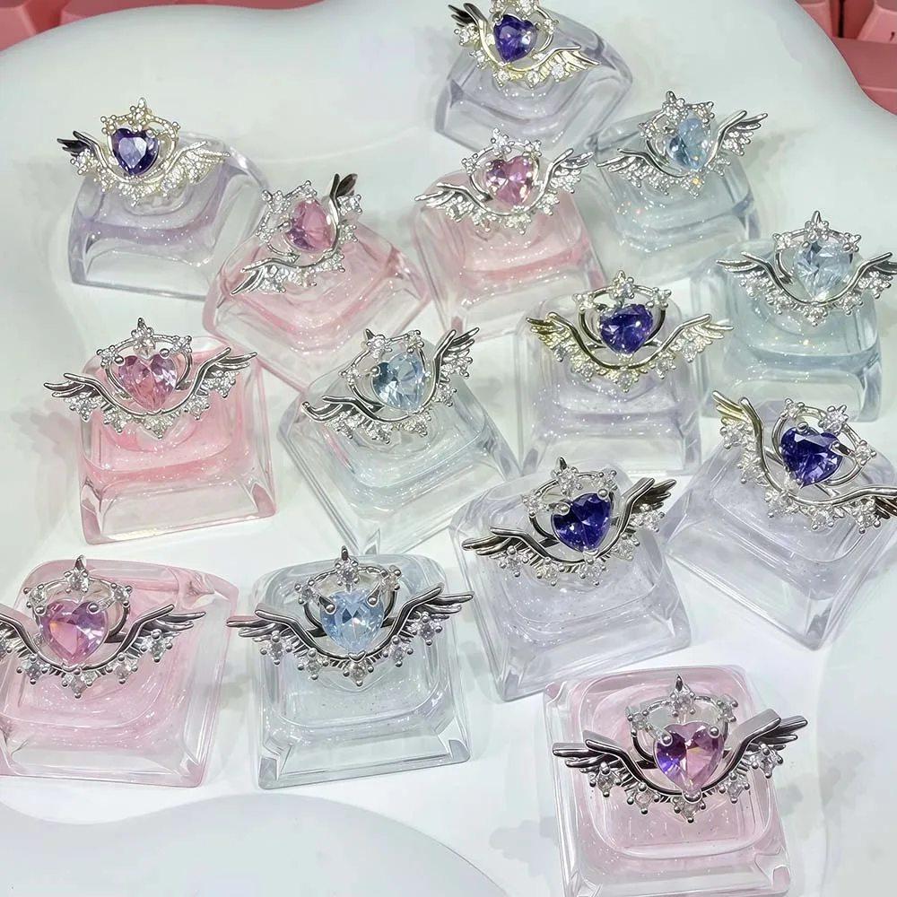 Cute Diamond Heart Keycap Set Cross Axis Mechanical Gear Decorative Gaming Keyboard Accessory Exquisite Ornament for Friend Gift