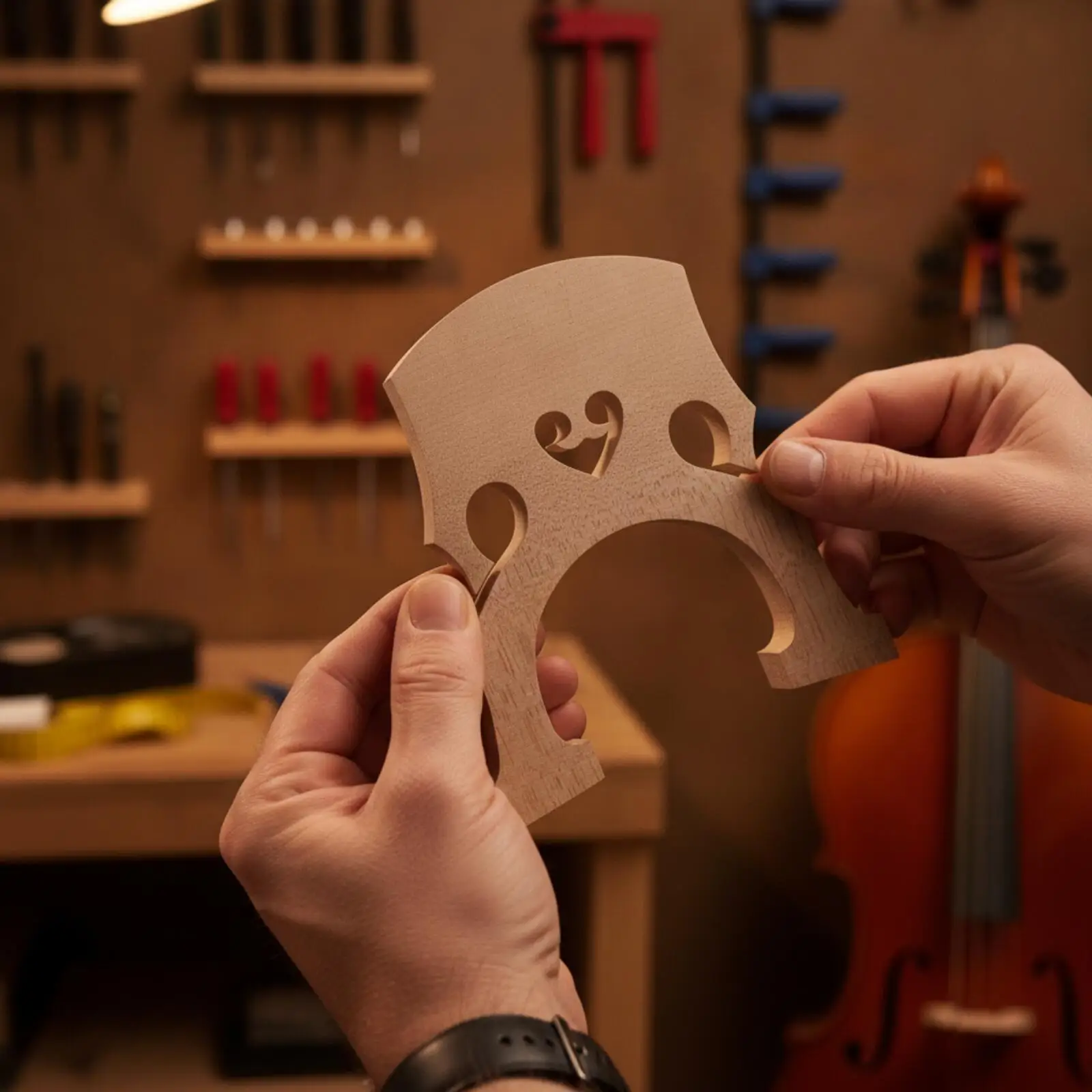 Open Profile Maple Bass Violin Bridge for Luthier Workshop String Height Adjustment