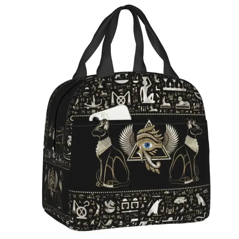 Egyptian Cats Insulated Lunch Bag for Women Waterproof Ancient Egypt Eye of Horus Thermal Cooler Bento Box Office Work School