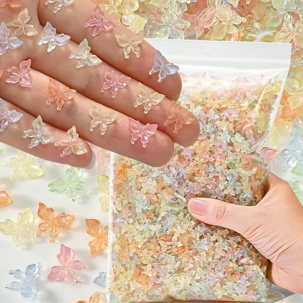 

50 г 3D ледяной прозрачный розовый желтый бабочка подвески для ногтей смола милые плоские бабочки украшения для ногтей маникюр DIY украшения 300p