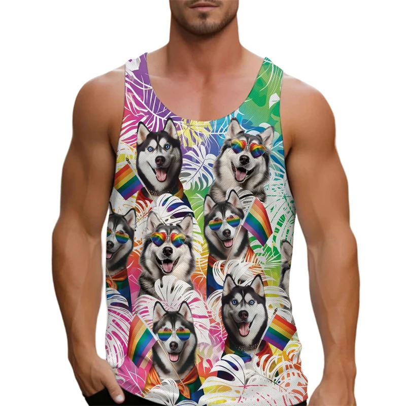 Proud Lesbian LGBT Rainbow 3D Printed Tank Top For Men Clothes Fashion Gay Pride Parade Vest Cute Pet Dogs Retriever Undershirt