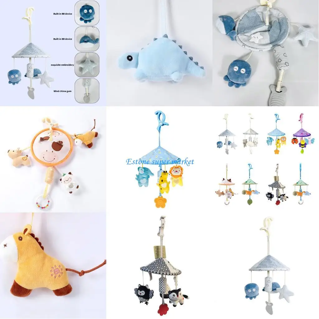 

090B Cartoon Infant Toy Suspension Pendant Doll 3 Sounding Plush Animal Textured Grasping Toy Flexible Clip For Travel Cribs