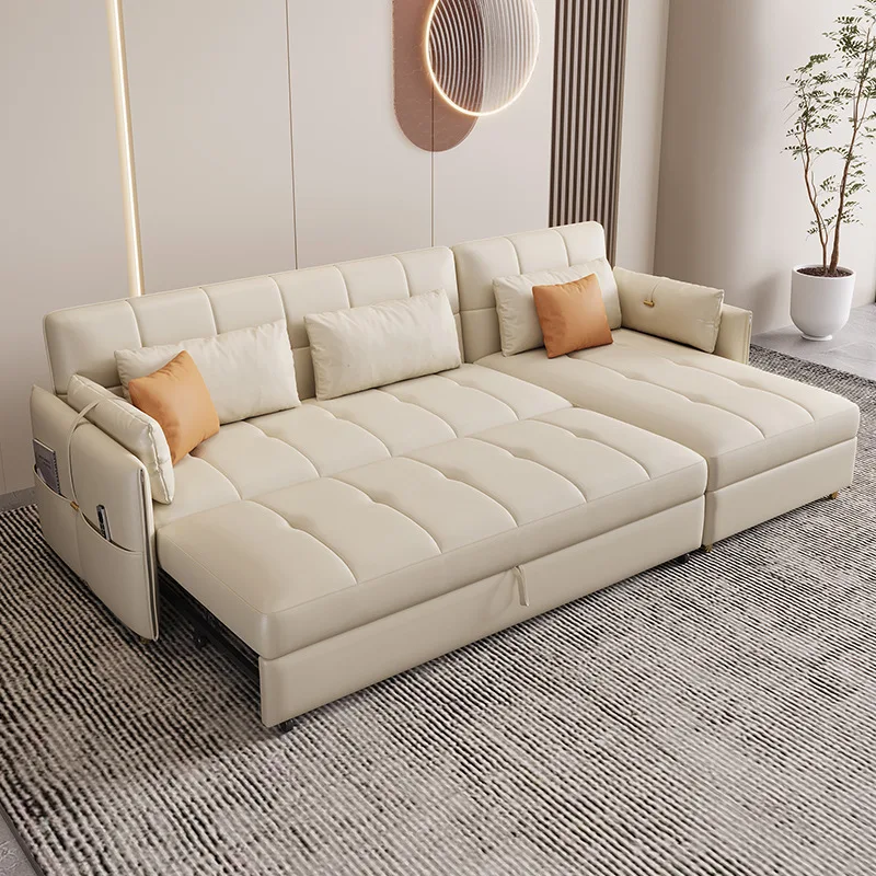 Folding dual-purpose telescopic push-pull function living room small apartment princess storage solid wood sofa
