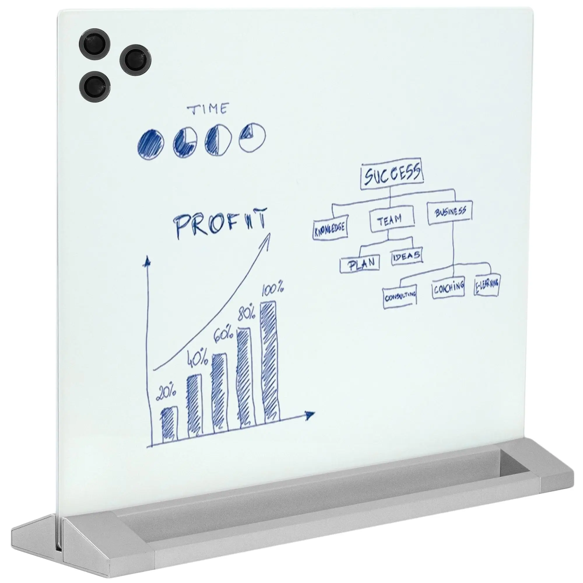 Freestanding Glass 23 x 19 inch Tabletop Magnetic Dry Erase Board, Portable Privacy Divider, Reversible Double-Sided