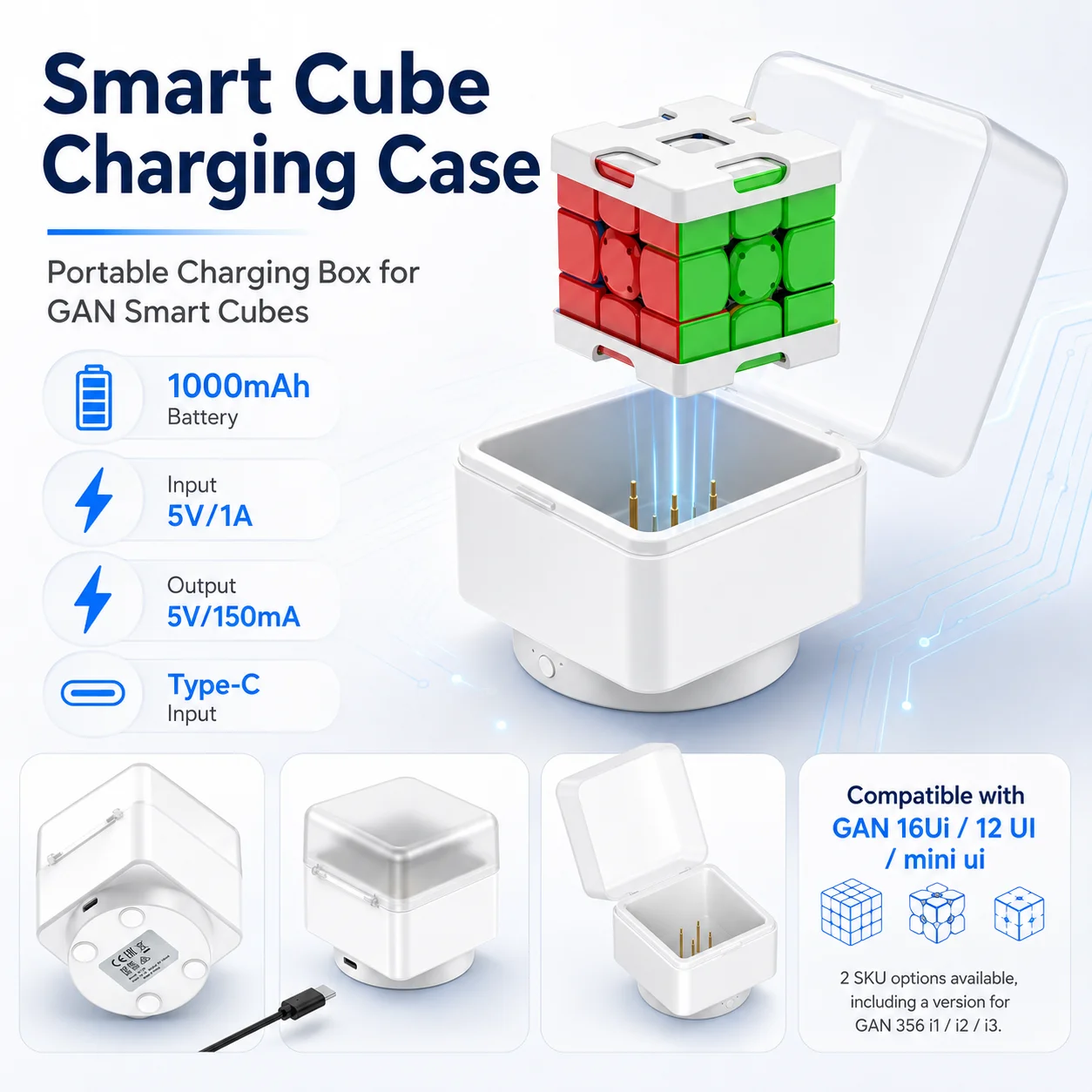 For GAN 16Ui 12Ui Mini UI Smart Cube Charging Case Portable Power Bank Charger Box Magnetic Adsorption