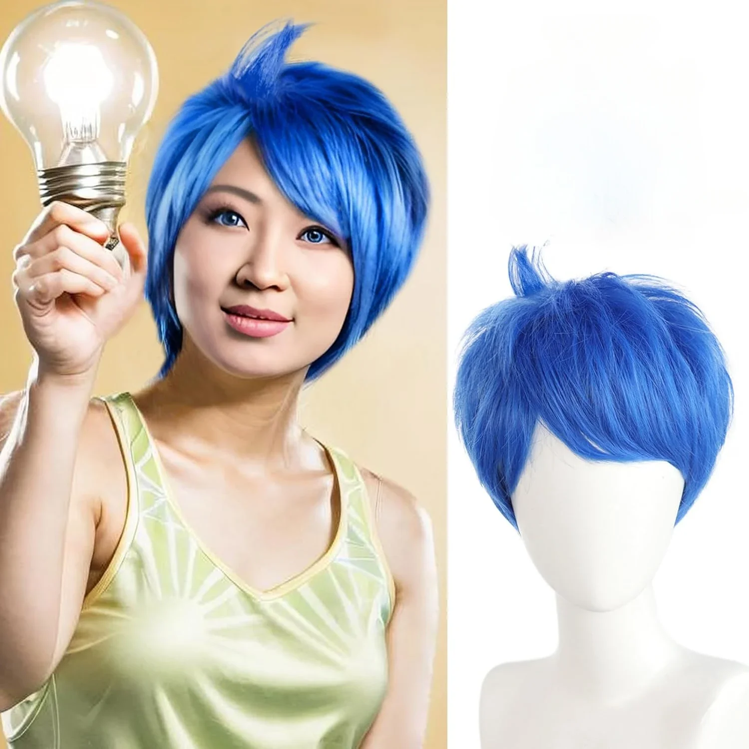 

Joy Wig Short Blue Wig Women Joy Cosplay Wig Anime Cosplay Wig Joy Outfit Blue Synthetic Wig for Halloween Party Costume Wig