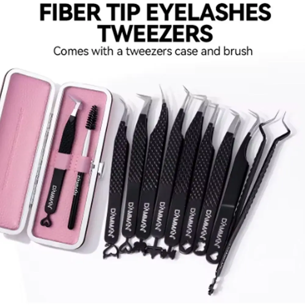Large Flat Clamp Head Eyelash Tweezer Anti-slip Grid Fiber Tip Eyelash Extensions Tweezers Makeup Tools with Box Lash Tweezers