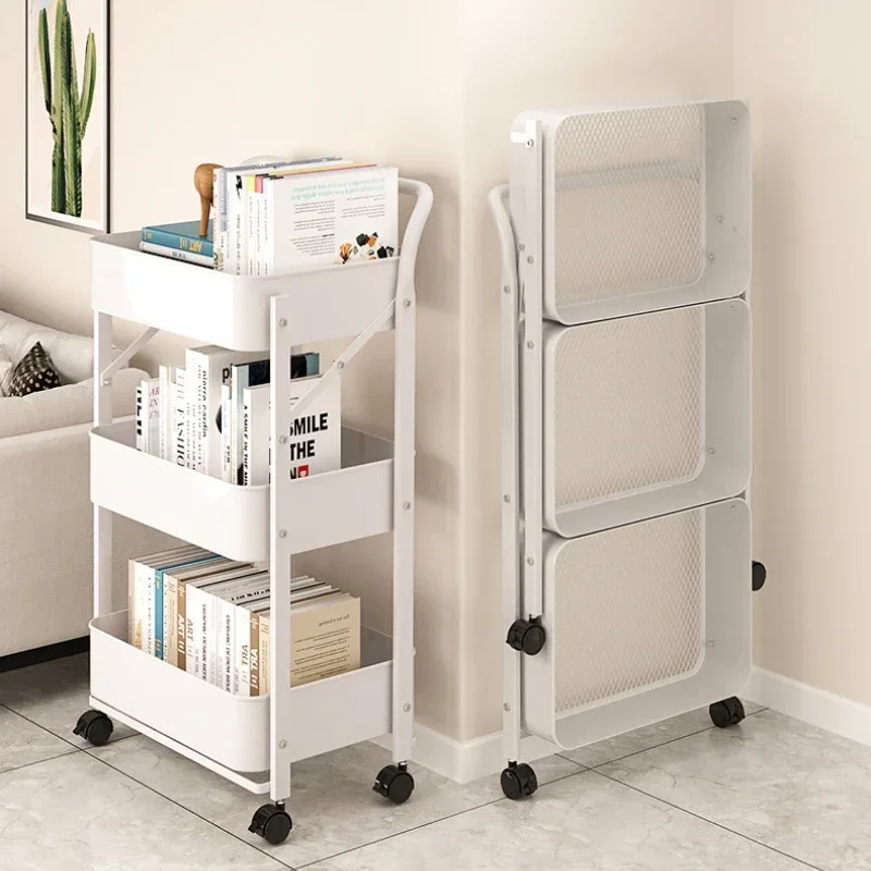 Folding Trolley Storage Rack Household Multi-function Storage Rack Kitchen Living Room Toilet Storage Rack Trolley Cart Kitchen