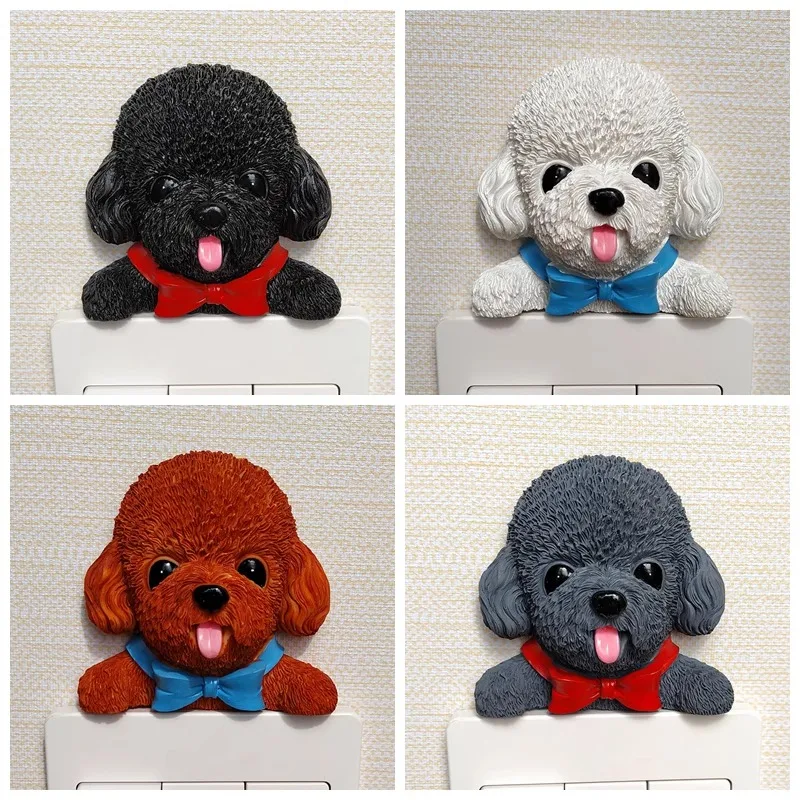 Living room Decor Wall Switch Sticker Cute Teddy Dog Poodle Creative Home Decoration 3D Wall Socket Switch Decorations Sticker