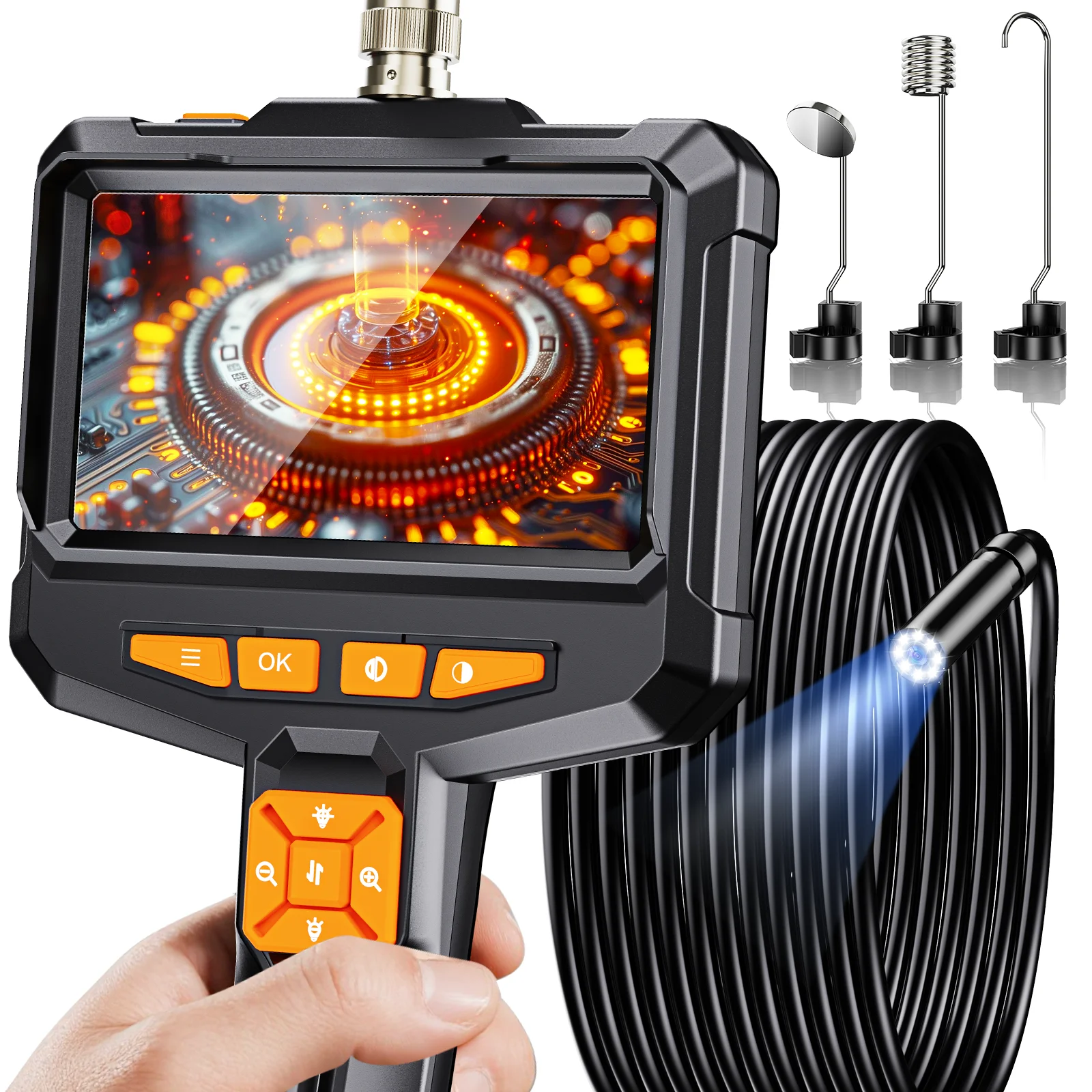 4.3 Inch Handheld Industrial Endoscope 16.4FT Semi-Rigid Cable Borescope HD Inspection Camera with LEDs IP67 for Automotive/Pipe