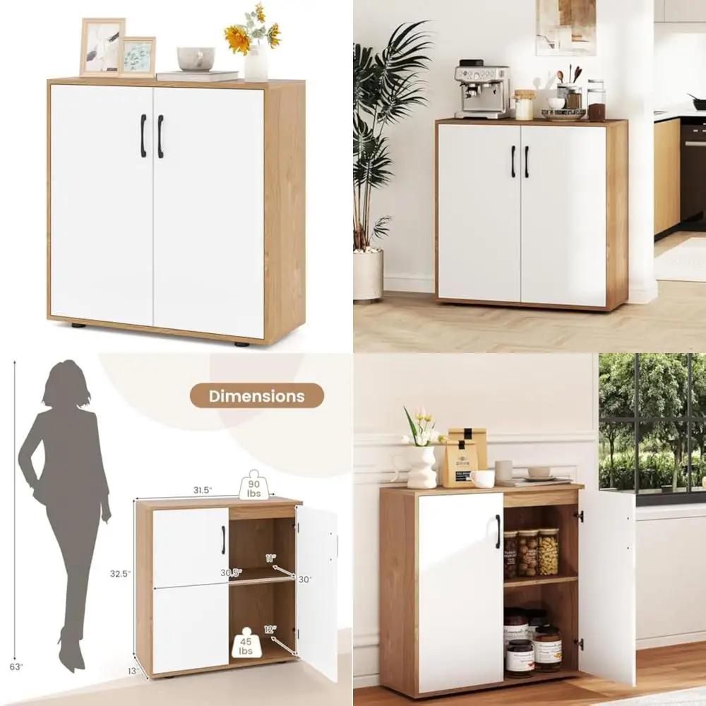 

2-door adjustable shelf buffet cabinet with anti-tipping feature