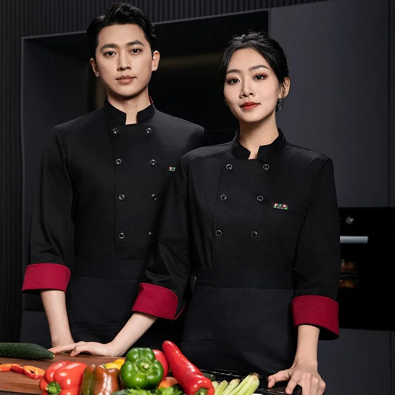 Chef-overall Heren herfst en winter Hotel Restaurant Westers restaurant Achterkeuken Bakken Double-breasted Werk met lange mouwen