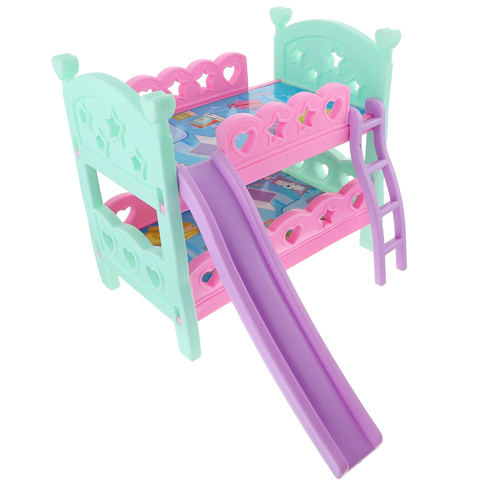 미니 이층 침대 장식품 간단한 색상 내마모성 장식 가구 미니 하우스 어린이 놀이 장면 이층 침대