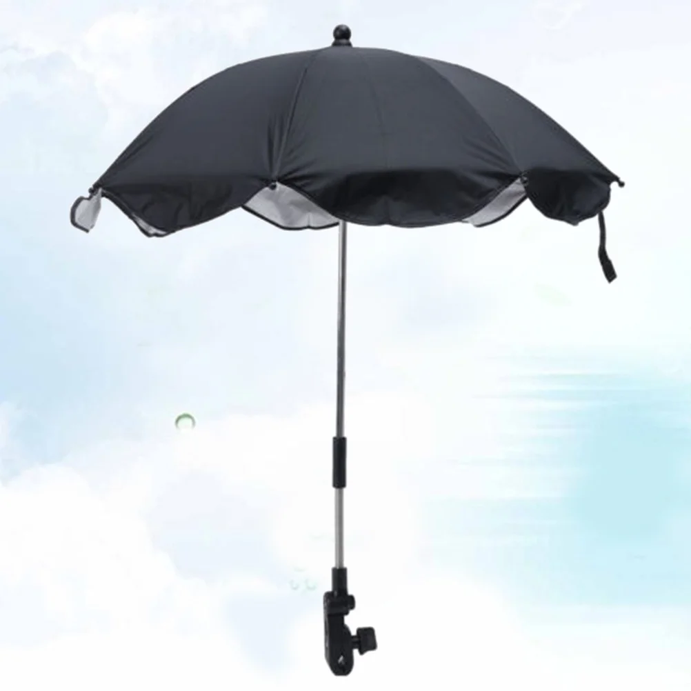 مظلة عربة أطفال سوداء قابلة للتعديل جبل المشبك قاعدة مرنة 35.5 سنتيمتر 8 الأضلاع مظلة حماية من الشمس حماية من الأشعة فوق البنفسجية