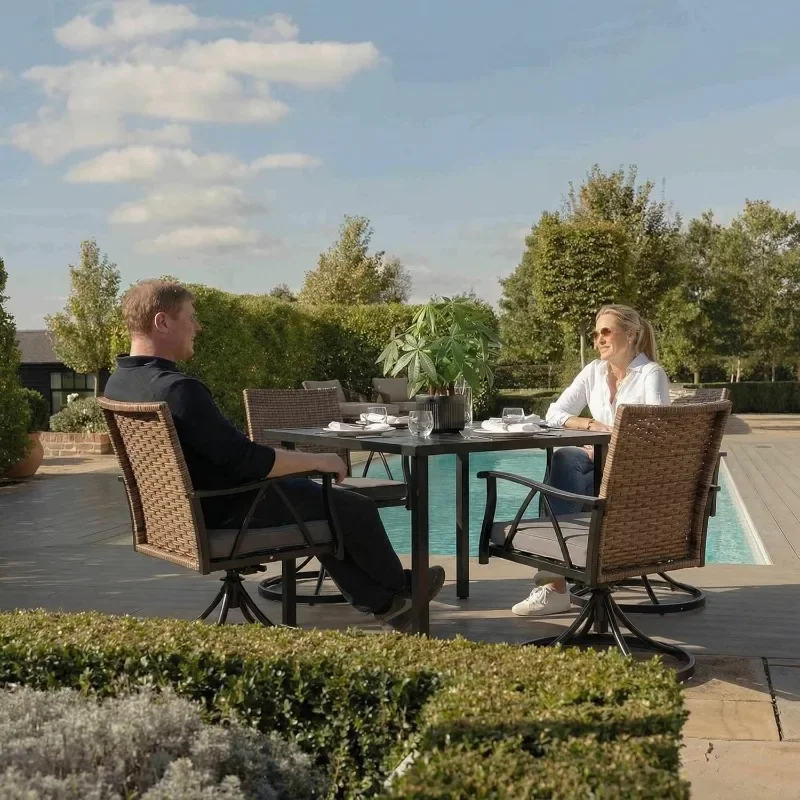 5-Piece Patio Dining Set for 4，Outdoor Dining Set with Wicker Swivel Patio Dining Chairs with Cushions & 1 Black Square