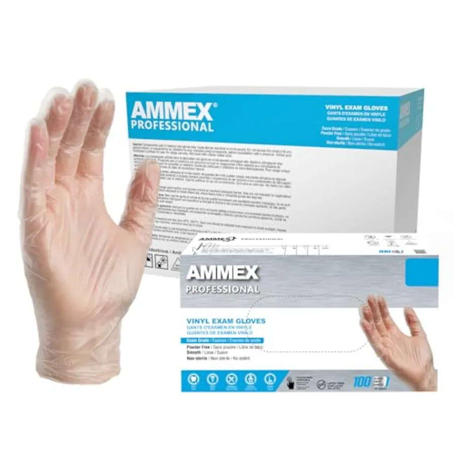 

Gloves Disposable Latex Free Clear Vinyl Powder Free Exam Grade 3 Mil for Medical Cleaning and Food 000