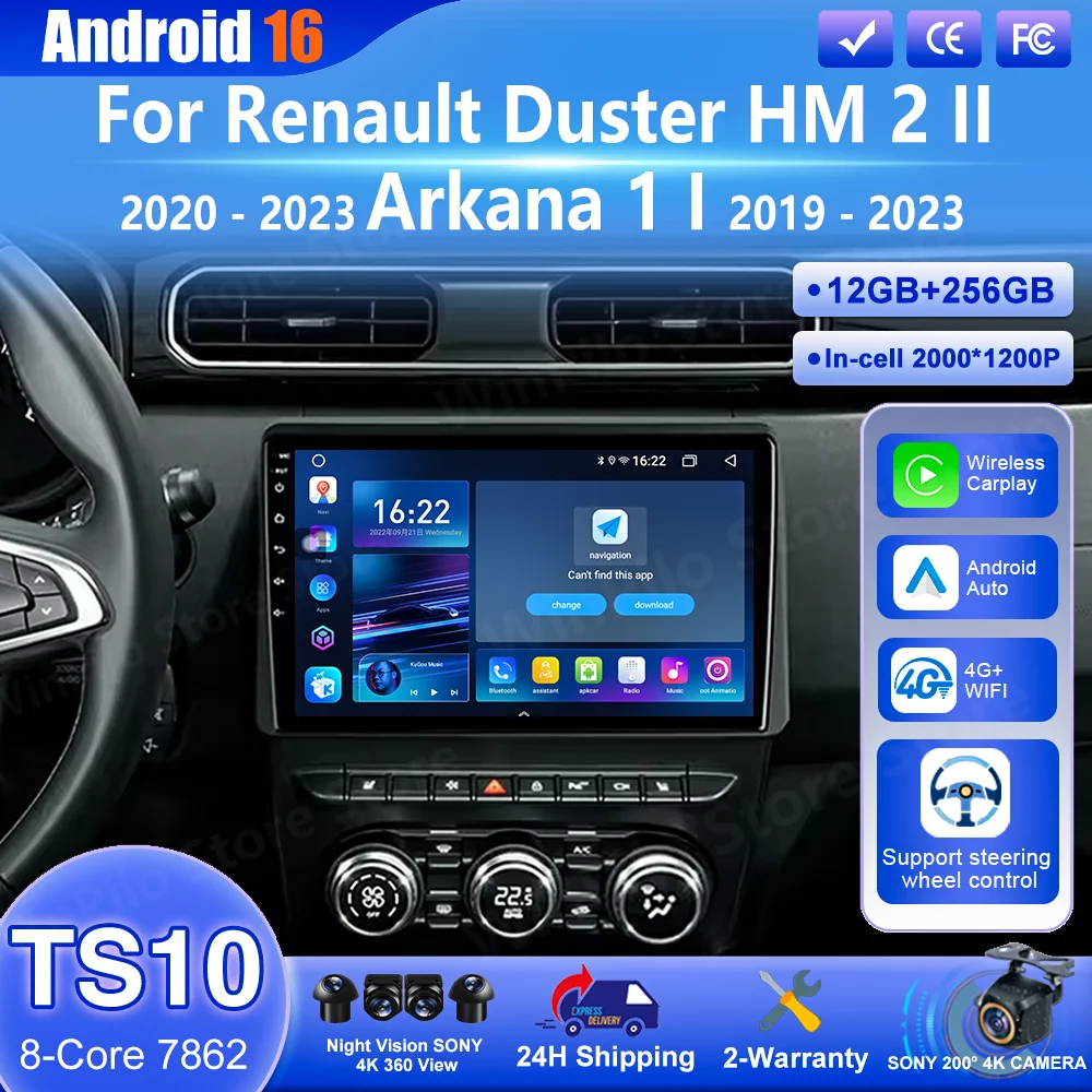 

Android 16 Navigation For Renault Duster HM 2 II 2020 - 2023 Arkana 1 I 2019 - 2023 GPS Auto Carpaly Multimedia Video Player Car
