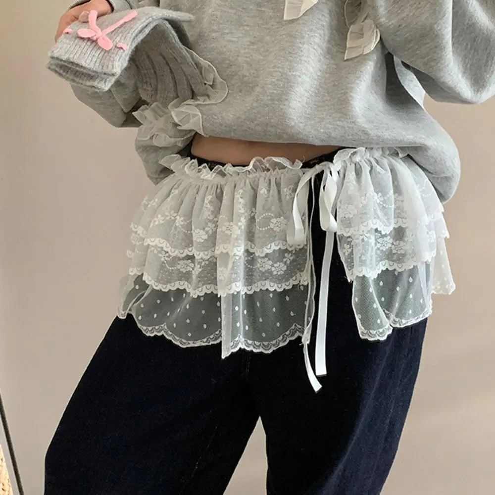 Rok Kasa Berlapis Renda Bunga Fashion Y2k Pakaian Jalanan Rok Mini Tali Agaric Rok Pembungkus Celemek