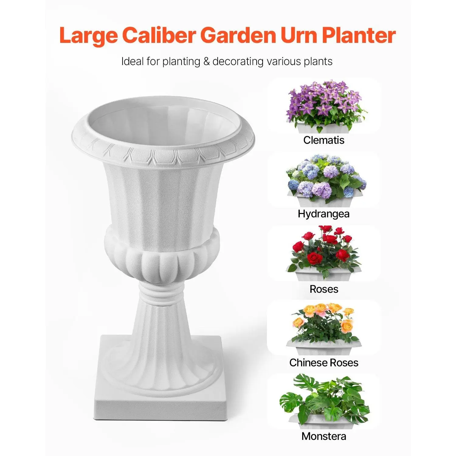 2 Pack White Classic 15.8 X 26.4 Inch Plastic Urn Planters Versatile Indoor Outdoor Vase Wedding for Front Flower Pots Planters