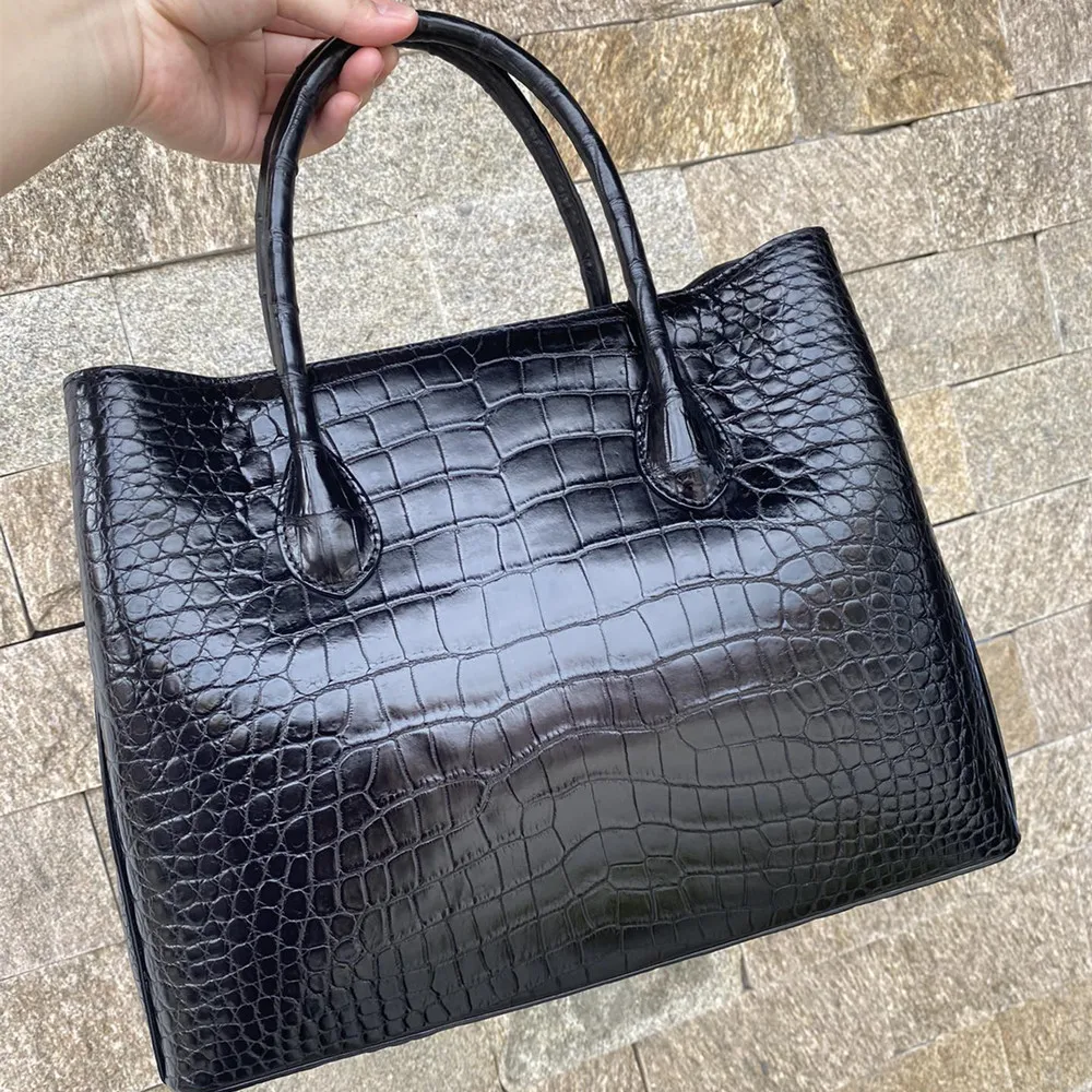 Genuine Crocodile Leather Women's Bag, Fashionable Shopping Bag, Genuine Leather Garden Bag, Belly Leather Shoulder Crossbody Ha