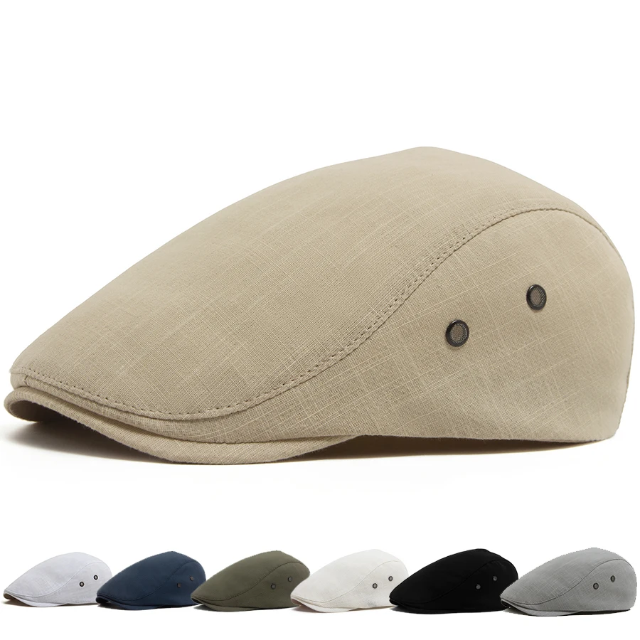 Herren Leinen Flat Cap Sommer Atmungsaktive Newsboy Ivy Gatsby Baskenmütze Damen Lässige Vintage Fahrermütze mit Belüftungslöchern