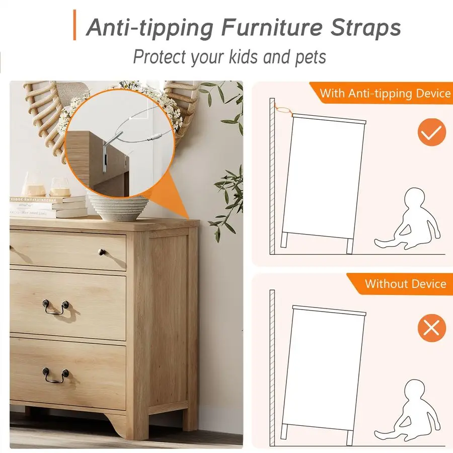 خزانة ذات أدراج ثلاثية الأدراج لغرفة نوم الأطفال وخزانة أطفال للحضانة، وخزانة منضدة خشبية ذات 3 أدراج مع خزانة ذات أدراج واسعة للنوم