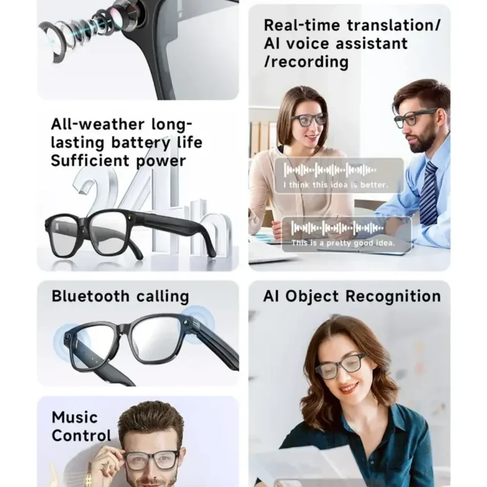 OPPO الإصدار الجديد من نظارات الذكاء الاصطناعي مع بكسل 8 ميجابكسل التقاط صورة فيديو 4 جيجابايت واي فاي الاتصال AI ChatGPT ترجمة مكبرة ذكية