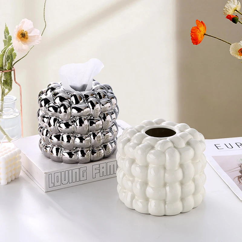 

Silver-plated Ceramic Tissue Box Ornaments Three-dimensional Roll Paper Box Decoration Home Drawer Home Decoration Accessories