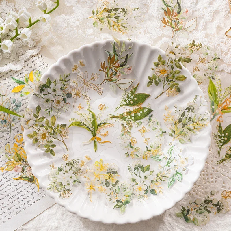 30 ชิ้นกล่องสติกเกอร์ทอง Bronzing ดอกไม้สีเขียวสวนพืชอุปกรณ์ตกแต่งสติกเกอร์ Scrapbooking เด็กนม 130*85 มิลลิเมตร