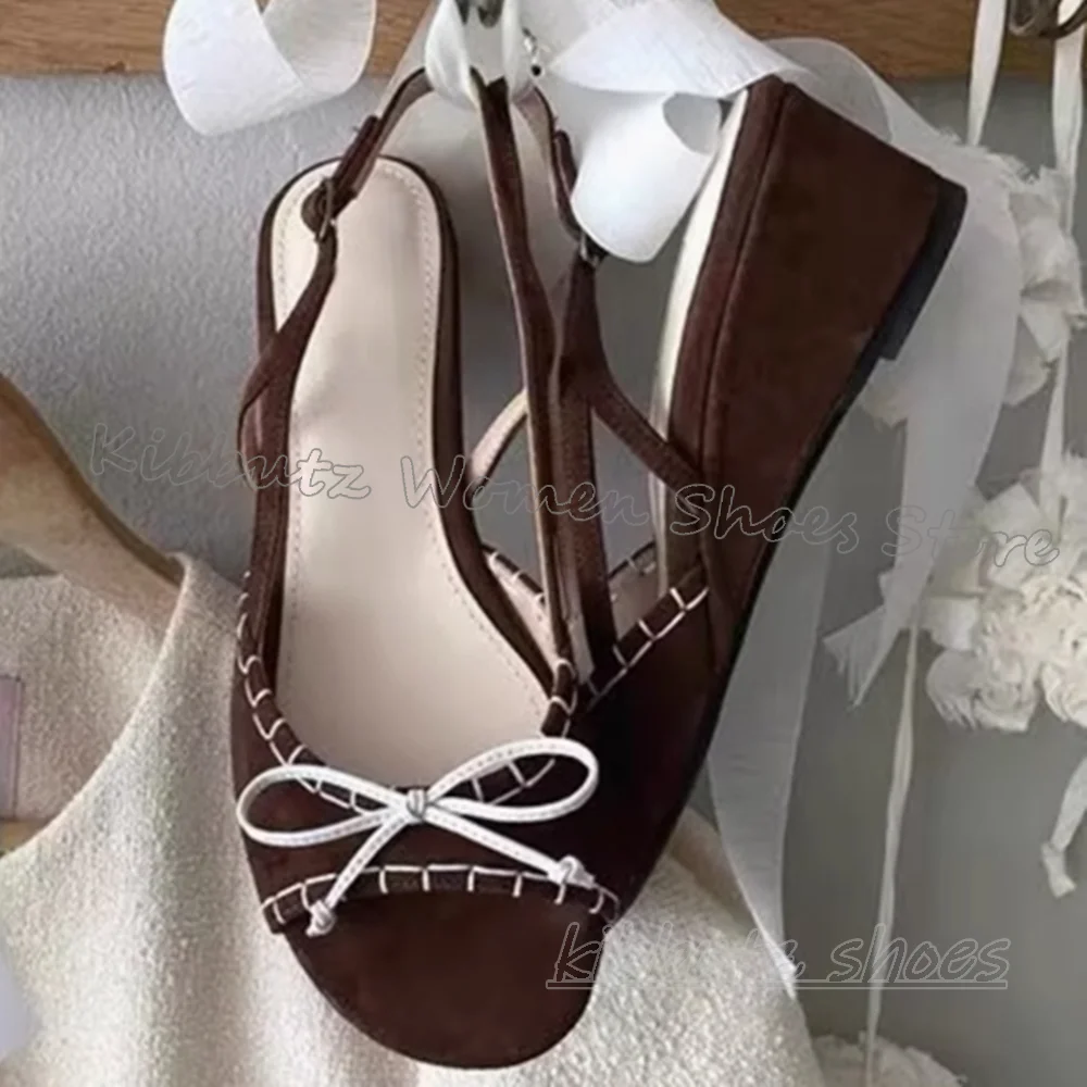 

Босоножки-лодочки на танкетке с бантиками, разноцветные модные роскошные элегантные лаконичные пикантные женские летние свадебные туфли с круглым носком, новинка