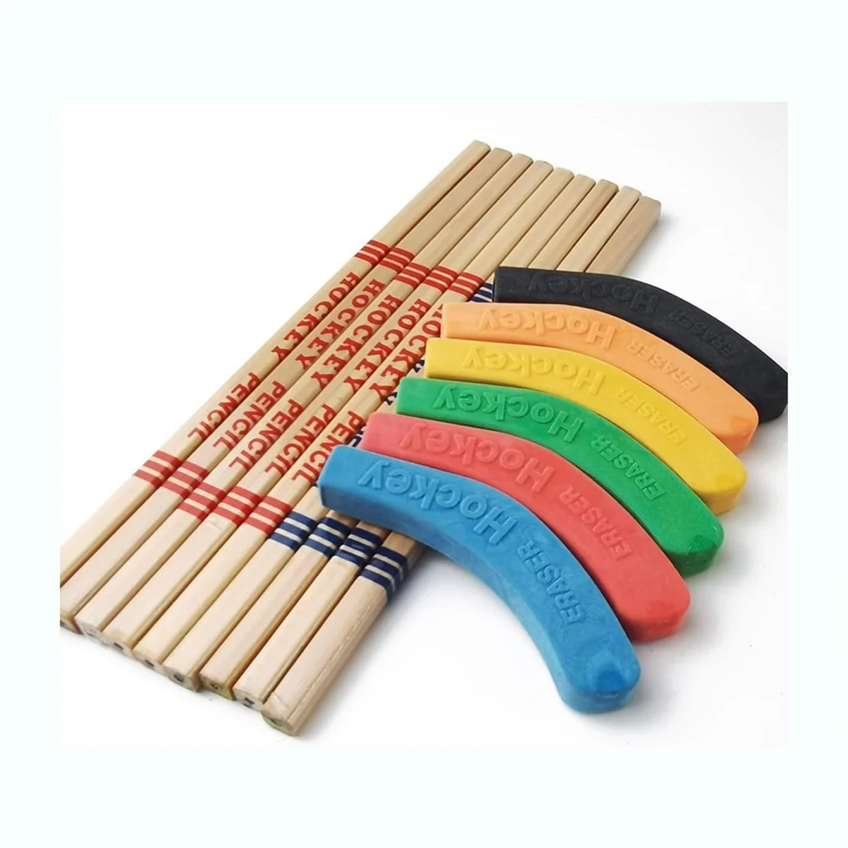 24Pcs Hockey Pencils and Erasers -Hockey Stick Sports Theme Party Supplies, Fun Cool Pencils for Hockey Fans, Students