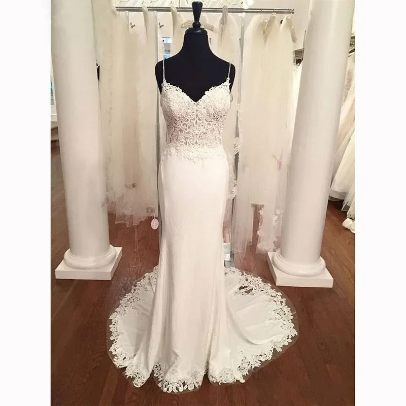 Robes De mariée personnalisées en dentelle, avec des Appliques en cœur, bretelles Spaghetti, robes De mariée Vintage De plage