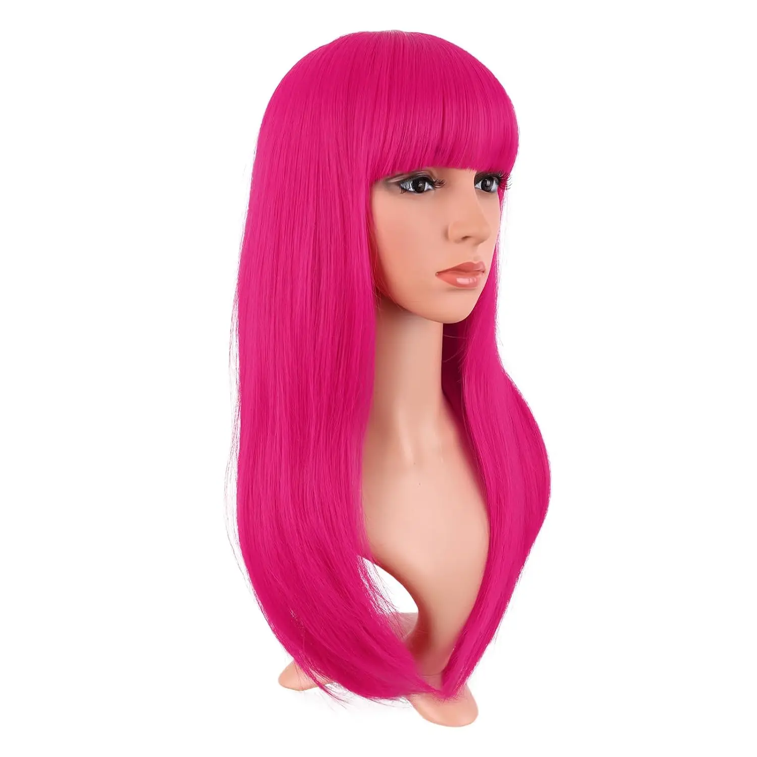 26 Inch Long Straight Flat Bangs Party Cosplay Wig Hot Pink Synthetic Heat Resistant  Hair Wig For Women - view 2